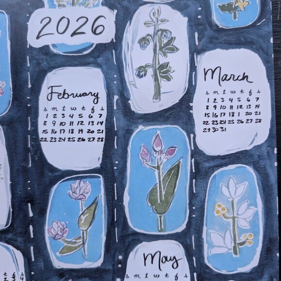Botanical Indigo Watercolor Calendar 2026: Blue Floral Art Print - Picture 4 of 7